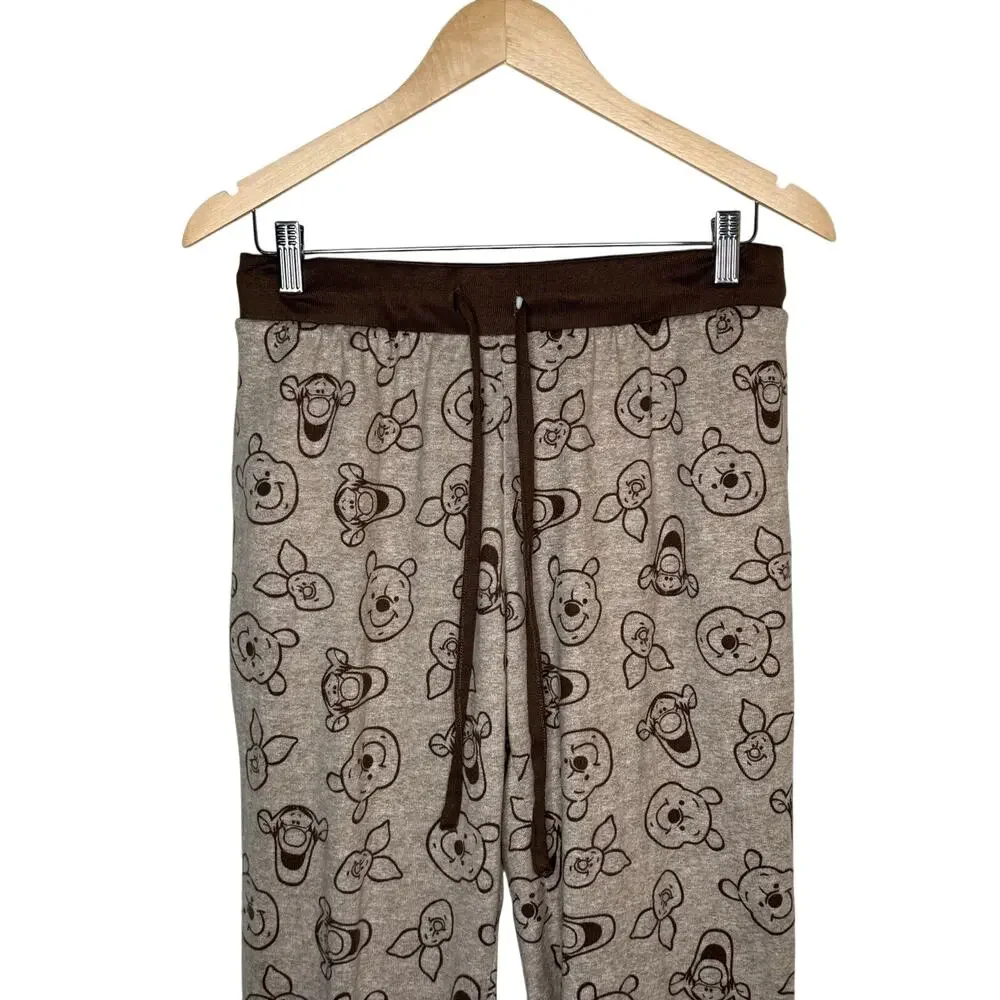 Disney Winnie The Pooh Pajama Jogger Pants Size M Brown Cozy Lounge Sleepwear - Picture 7 of 8